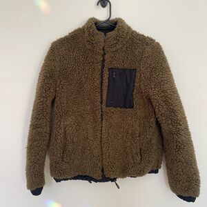 Reversible Brown Sherpa Jacket with Black Pocket